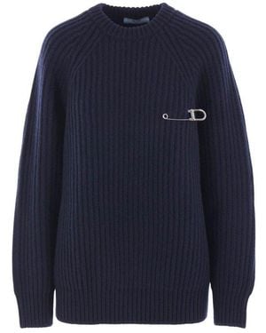 Prada Pin-Detailed Crewneck Jumper - Blue