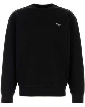 Prada Triangle-Logo Crewneck Sweatshirt - Black