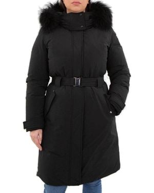 Woolrich Belted Waist Hooded Padded Coat - Black