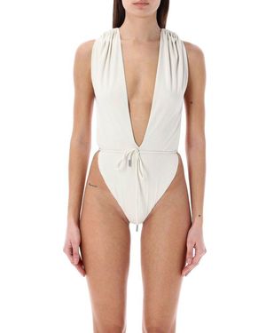 Saint Laurent Backless V-Halter Swimsuit in Blue | Lyst