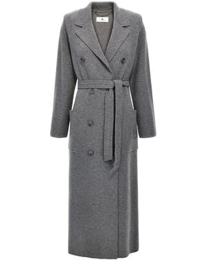 Elisabetta Franchi Double-Breasted Knit Coat - Grey