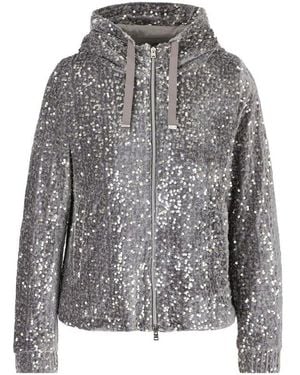 Herno All-over Embellished Zip-up Hoodie - Gray