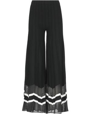 D.exterior Sheer Hem Wide Leg Pants - Black