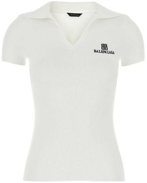Balenciaga Logo Embroidered Polo Shirt - White
