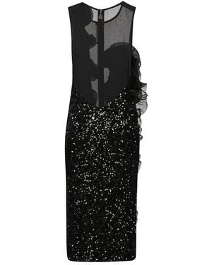 ROTATE BIRGER CHRISTENSEN Sequin Midi Ruffle Dress - Black