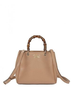Gucci Logo Printed Bamboo Mini Top Handle Bag - Brown