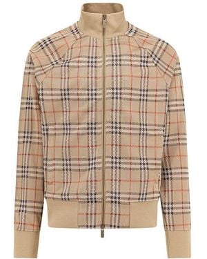 Burberry Check Printed Zipped Bomber Jacket - Natural