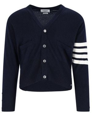 Thom Browne 4-Bar Button-Up Knit Cardigan - Blue