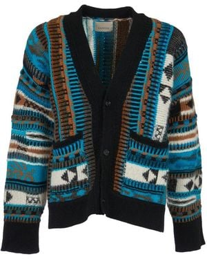 Laneus V-Neck Intarsia-Knit Cardigan - Green