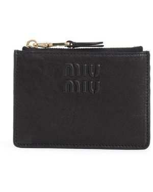 Miu Miu Logo-Embossed Zipped Cardholder - Black