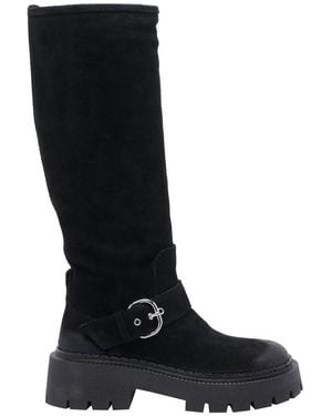 Vic Matié Buckle Detailed Round-Toe Boots - Black