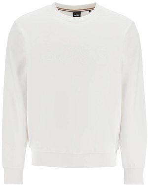 BOSS Flock-print Logo Crewneck Sweatshirt - White