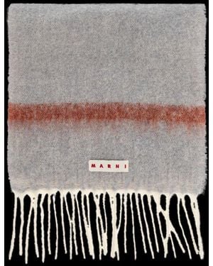 Marni Logo Patch Fringed Scarf - Black