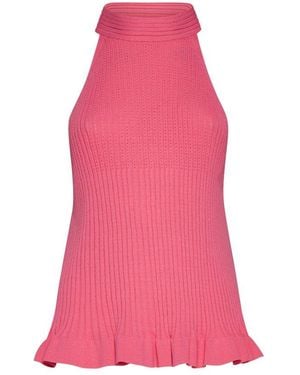 Semicouture Halter Top With Ruffle Hem - Pink