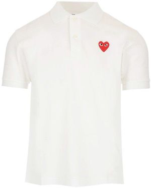 COMME DES GARÇONS PLAY Heart Embroidered Polo Shirt - White