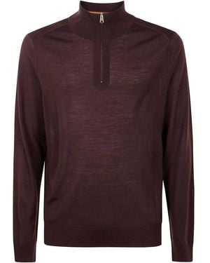 Paul Smith Logo Detailed Half-Zip Cardigan - Brown