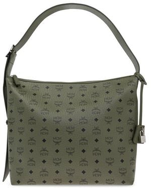 MCM Large Aren Visetos-Printed Zipped Shoulder Bag - Green
