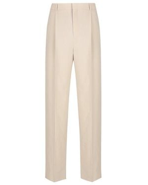 Saint Laurent High Waist Straight Leg Trousers - Natural