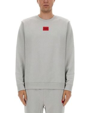 HUGO Logo Embroidered Crewneck Sweatshirt - Grey