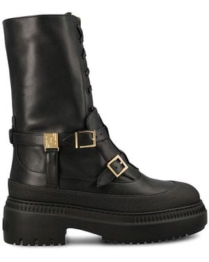 Fendi Delfina Lace-Up Biker Boots - Black