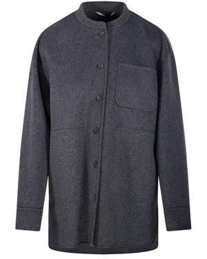 Max Mara Crewneck Button-Up Coat - Blue
