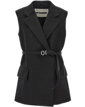 Jil Sander Belt Wool Vest - Black