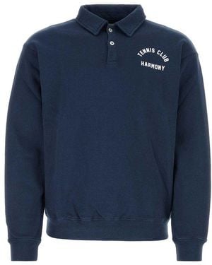 Harmony Logo-Printed Long-Sleeved Polo Shirt - Blue