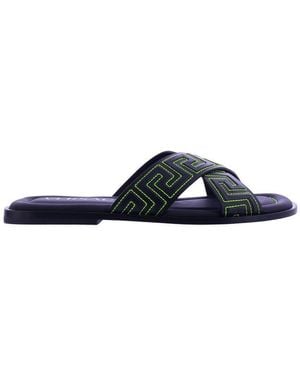 Versace Greca Pattern Slip-On Sandals - Black