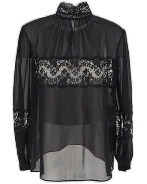 Dolce & Gabbana Lace-Embellished Ruched Detailed Blouse - Black