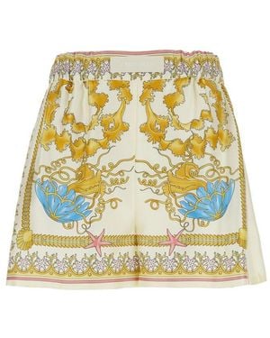 Versace Shorts With Elastic Waist And All-Over Underwater Barocco Print - Metallic
