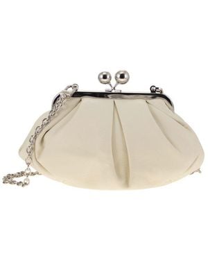 Weekend by Maxmara Logo Detailed Chain-Link Cluth Bag - Natural
