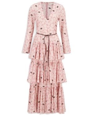 Zimmermann Tiered Ottie Midi Dress - Pink