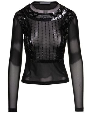 Alberta Ferretti Long-Sleeved Crewneck Top - Black