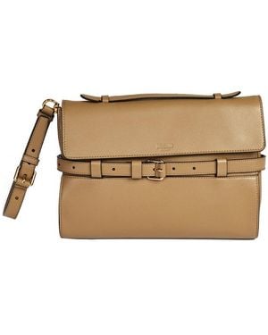 Moschino Logo Embossed Belted Cluch Bag - Natural