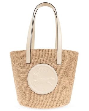 Chloé Logo Detailed Large Tote Bag - Natural