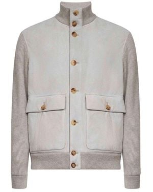 Brunello Cucinelli High-Neck Buttoned Jacket - Grey