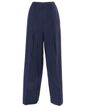 Ballantyne Pinstriped Wide-Leg Pants - Blue