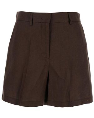 Plain Belt Loop Waist Shorts - Brown