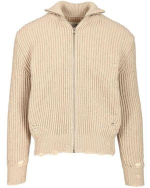 MM6 by Maison Martin Margiela Distressed Knitted Jacket - Natural