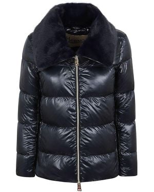 Herno Nylon Ultralight And Faux Fur Bomber Jacket - Black