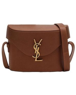 Saint Laurent June Logo Plaque Shoulder Bag - Brown