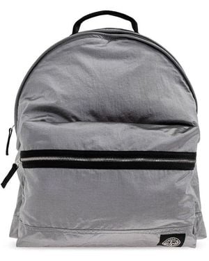 Stone Island Logo Patch Zipped Backpack - Gray