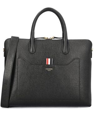 Thom Browne Logo Detailed Laptop Bag - Black