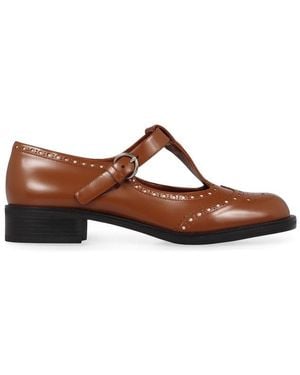 Miu Miu Round-toe T-strap Brogue Shoes - Brown