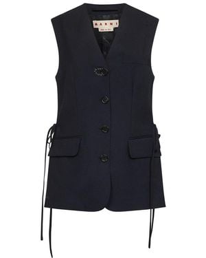Marni Single-Breasted Side Slit Waistcoat - Blue