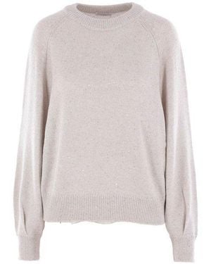 Brunello Cucinelli Sequin Embellished Crewneck Knitted Jumper - White