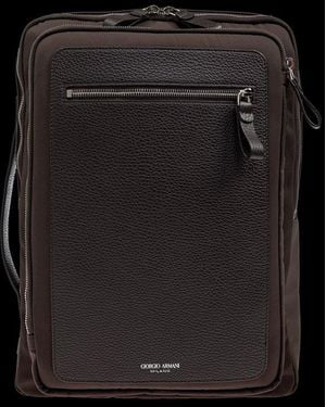 Giorgio Armani Logo Printed Zipped Backpack - Black