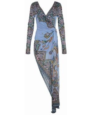 Etro Print Asymmetric Dress - Blue