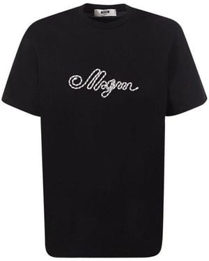 MSGM Logo-Embroidered Crewneck T-Shirt - Black