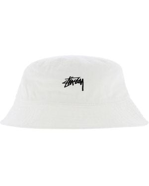Stussy Logo Embroidered Bucket Hat - White
